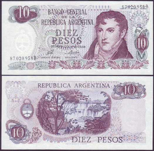 1973-76 Argentina 10 Pesos (Unc) L001039